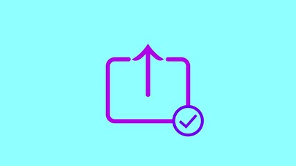 Poster - Simple purple upload icon with an upward arrow against a bright cyan blue background