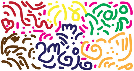 Poster - Colorful abstract doodles and lines in various shapes on a white background