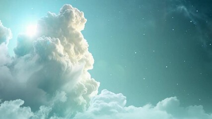 Poster - Skyward Serenity: A breathtaking skyscape painted with layers of fluffy clouds under a luminous sun. This image offers a tranquil glimpse of serenity and the beauty of the atmospheric elements.