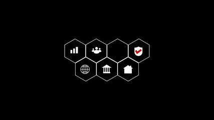 Poster - Animated hexagons displaying global protection and financial data concepts