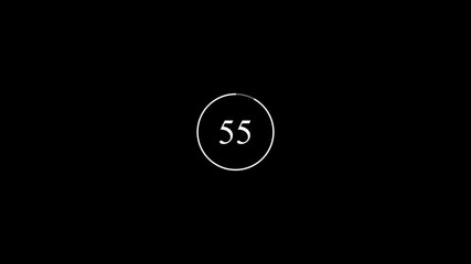 Fototapete - Animated countdown with number fifty seven in circle on black background