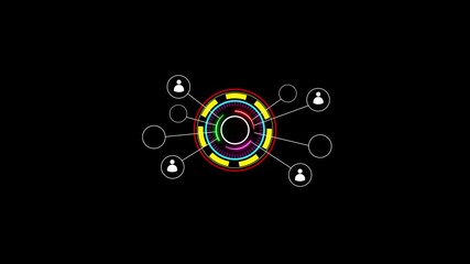 Fototapete - Futuristic animated user interface with glowing circular technology elements on black backdrop