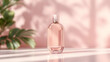 © Morning - Perfume bottle mockup on pink background with leaf shadow for fragrance and beauty product showcase