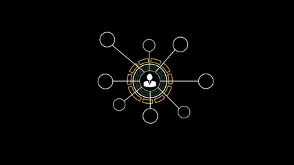 Poster - Animated human figures connected by lines illustrate network communication and social connection. Animation emphasizes interaction, collaboration, and digital networking.