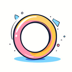 Poster - Colorful Inflatable Ring with Decorative Elements and Shadow on Blue Surface