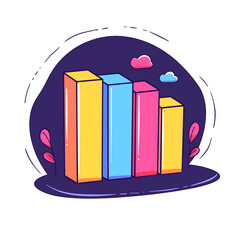 Poster - Colorful stylized bar graph with decorative elements and cartoonish clouds.