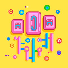 Poster - Abstract Geometric Composition with Colorful Shapes and Unique Design Elements.
