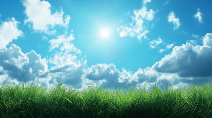 Wall Mural - green field and blue sky. field and clouds