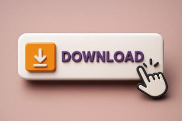 Aufkleber - Download Button with Hand Cursor on Peach Background A Modern 3D Render for Web Design and User Interface