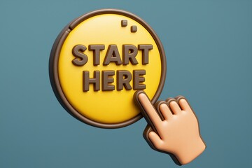 Aufkleber - Start Here Button with Hand Cursor on Teal Background A Modern 3D Render for Web Design and User Interface
