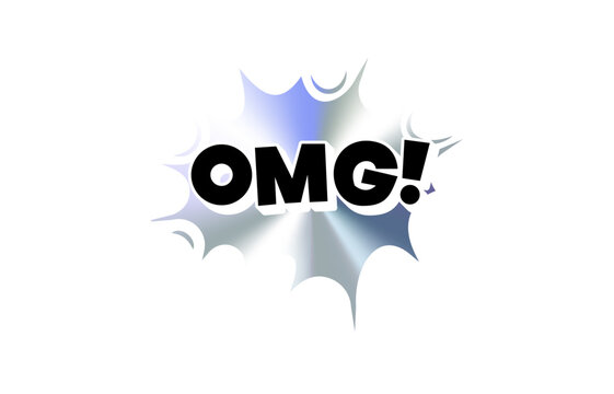 OMG Comic Style Sticker with Chromic Holograph Gradient Burst. Bold Internet Reaction in Pop Bubble Design for Chat, Emoji Expression, Fun Label or Badge Use. Vector Illustration.