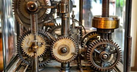 Wall Mural - close-up of intricate clockwork mechanism with gears and cogwheels rotating.