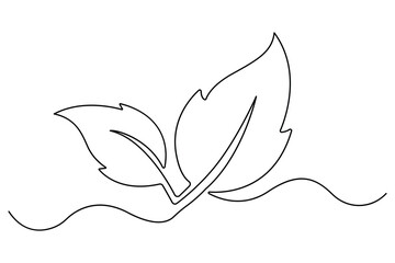 Poster - Leaf symbol continuous one line drawing vector minimalist outline art illustration on white background
