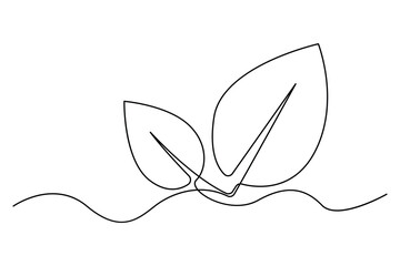 Poster - Leaf symbol continuous one line drawing vector minimalist outline art illustration on white background
