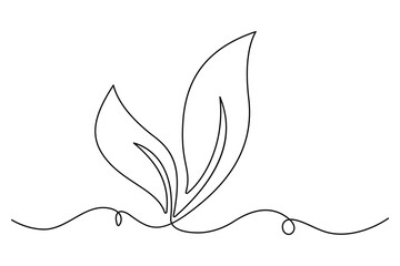 Poster - Leaf symbol continuous one line drawing vector minimalist outline art illustration on white background

