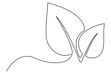 Poster - Leaf symbol continuous one line drawing vector minimalist outline art illustration on white background
