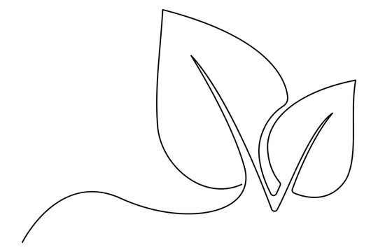 Leaf symbol continuous one line drawing vector minimalist outline art illustration on white background
