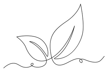 Poster - Leaf symbol continuous one line drawing vector minimalist outline art illustration on white background
