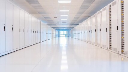 Aufkleber - Data Center Corridor: A modern data center hallway, lined with server racks and bathed in clean, bright lighting. A symbol of technological innovation and digital infrastructure.