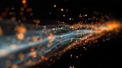 Poster - Light Particle Trails: Abstract trails of shimmering light and particles gracefully dance across a stark, black backdrop, creating a mesmerizing and dynamic visual experience.