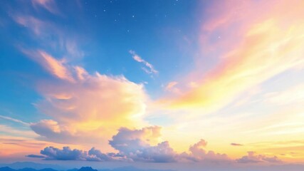 Poster - Sunset Sky Canvas: Witness nature's artistry as the sun dips below the horizon, painting the sky with vibrant hues and fluffy clouds, a breathtaking panorama of natural beauty.