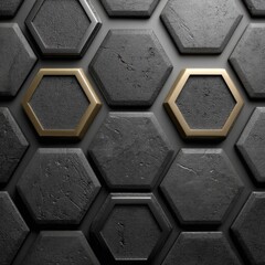 Poster - Black and Gold Hexagonal Grid Pattern Texture