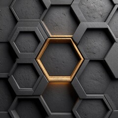 Poster - Black and Gold Hexagonal Pattern Texture Background