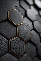 Poster - Black and Gold Hexagonal Tiles Abstract Background