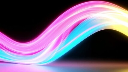 Poster - Luminous Wave: A vivid wave of vibrant neon colors, swirling gracefully against a stark pitch-black background