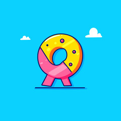 Poster - Playful Cartoon Letter Q with Unique Color Palette and Clouds