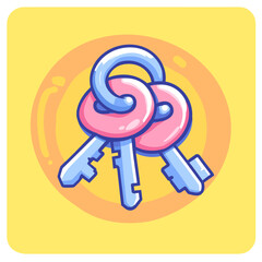 Poster - Cartoonish Bunch of Keys with Pink Heads and Blue Shanks Illustration
