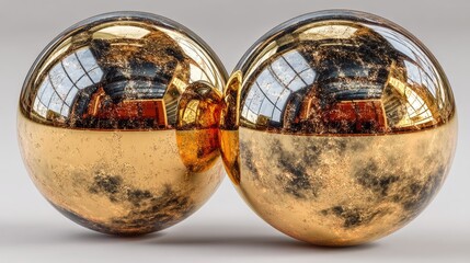 Poster - Two Reflective Golden Spheres with Glitter Texture