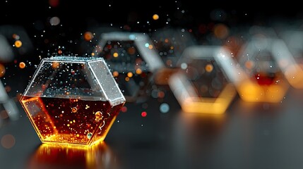 Fototapete - Glowing Hexagonal Geometric Shapes with Floating Particles