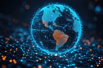 Poster - Blue and Orange Digital Earth Globe Network