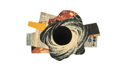 Poster - abstract collage art featuring swirling black shapes and textured paper elements on a dark background for creative inspiration and artistic expression