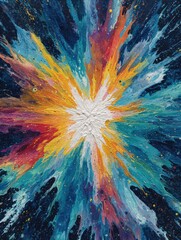 Poster - a colorful abstract painting of a star with a white center.