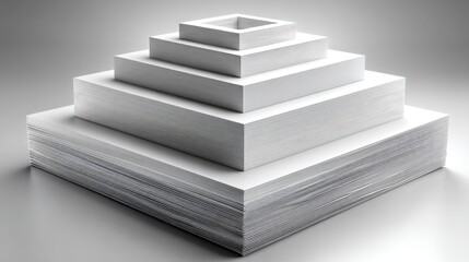 Poster - White Minimalist Geometric Pyramid Structure on Gray Background