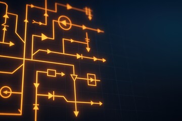 Poster - Modern Digital Circuit Design with Orange Lines on Dark Background for Technology Concepts