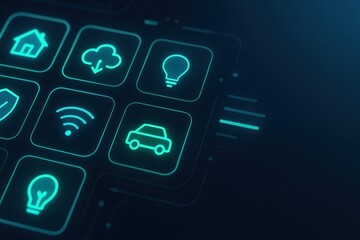 Poster - Digital Smart Home Interface with Icons for Home Automation and Connectivity Options