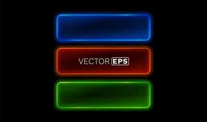 Wall Mural - neon button frame, set color, black background. vector illustration