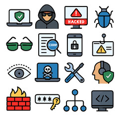 Poster - Cybersecurity Icon Set: Hacker, Firewall, and Data Protection Symbols