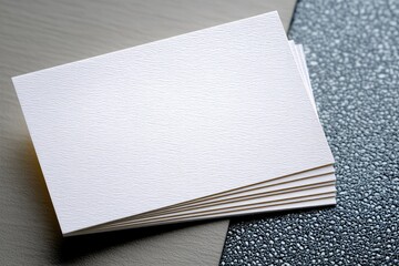 Poster - Close Up of Stacked White Business Cards with Textured Surface