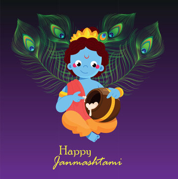 Happy Janmashtami festival poster template vector illustration with background