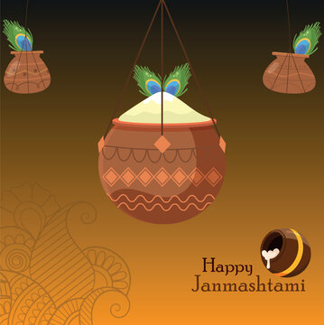 Happy Janmashtami festival poster template vector illustration with background