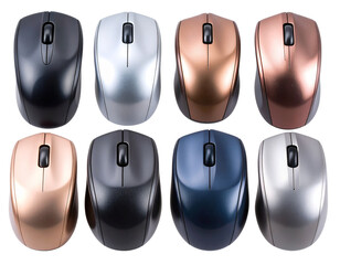 angled computer mouse bundle in metallic and matte finishes, isolated on a transparent background pn