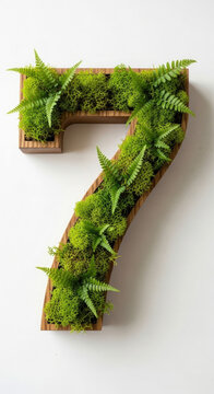 Wooden Number 7 with Greenery on White Background