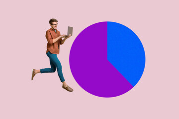 Aufkleber - Trendy art creative full pop photo collage of happy businesswoman businessman walk diagram graph development chance career