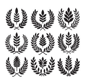 set laurel sign wreaths wings and banners for logo design set vector