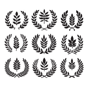set laurel sign wreaths wings and banners for logo design set vector