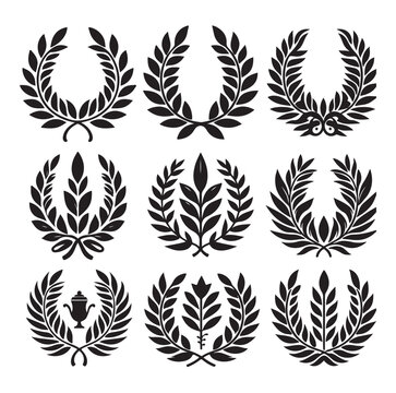 set laurel sign wreaths wings and banners for logo design set vector